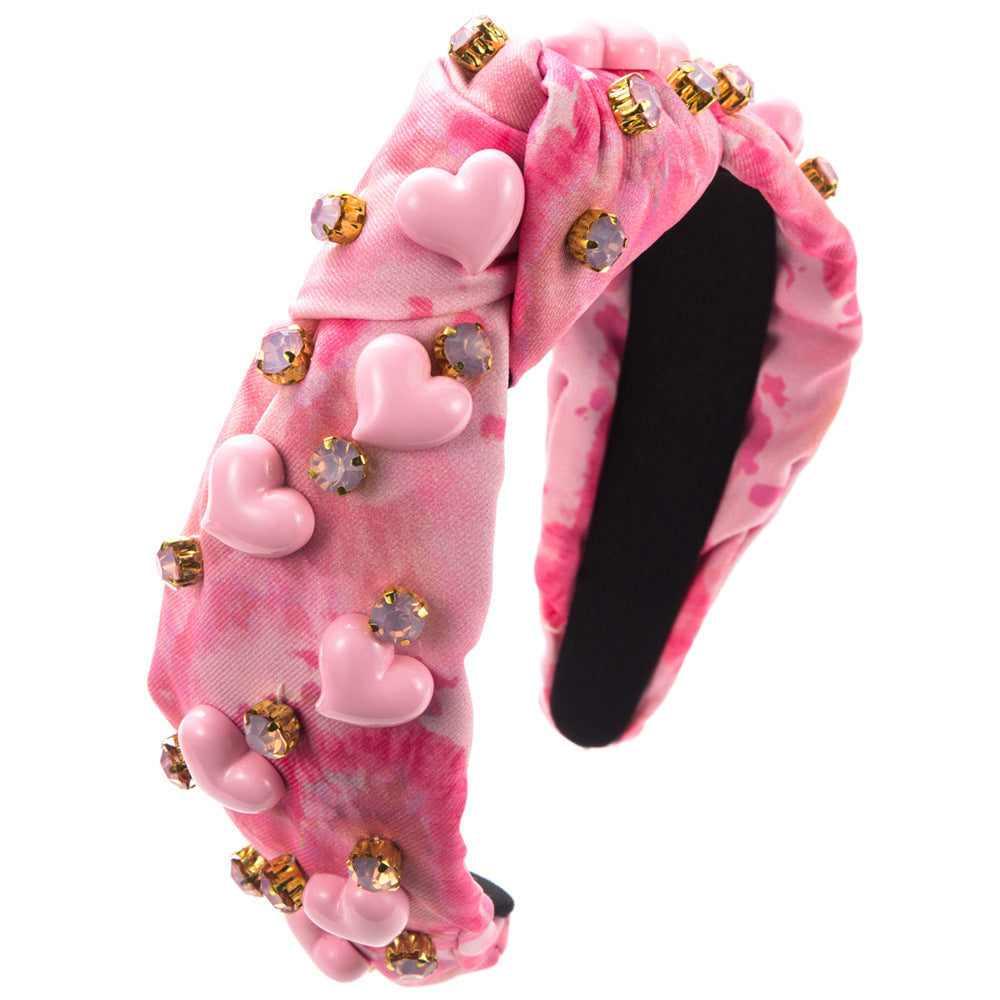 Wholesale Printed Fabric Inlaid with Love Accessories Valentine's Day Hair Bands